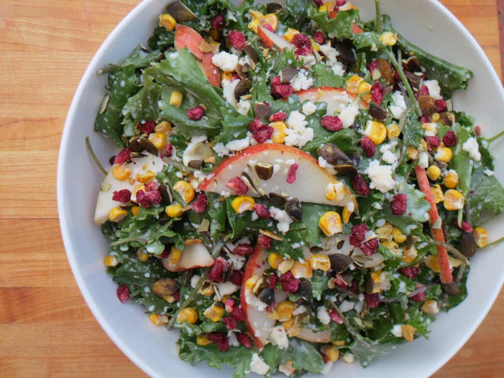 kale and pear salad with lime-yogurt dressing