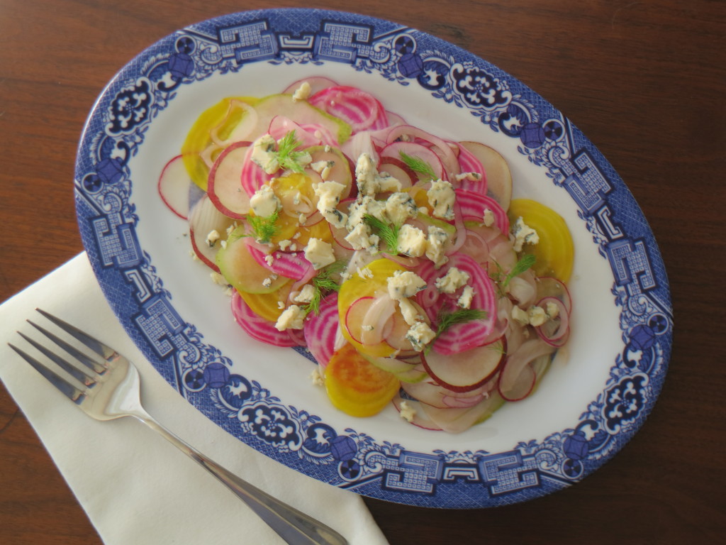 Shaved Pear and Vegetable Salad with Blue Cheese