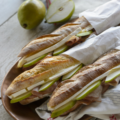 shaved ham and pear sandwich