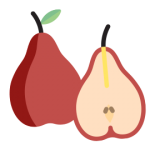Icon of a red colored pear cut in half